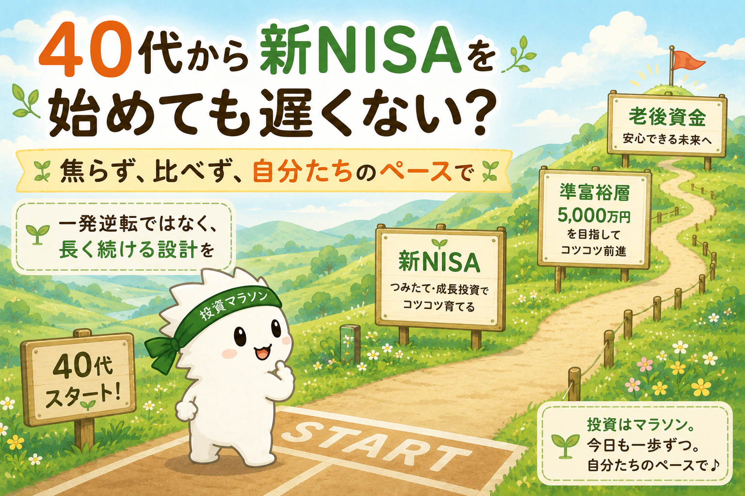 40代から新NISAを始めても遅くないことをやさしく伝えるアイキャッチ画像
