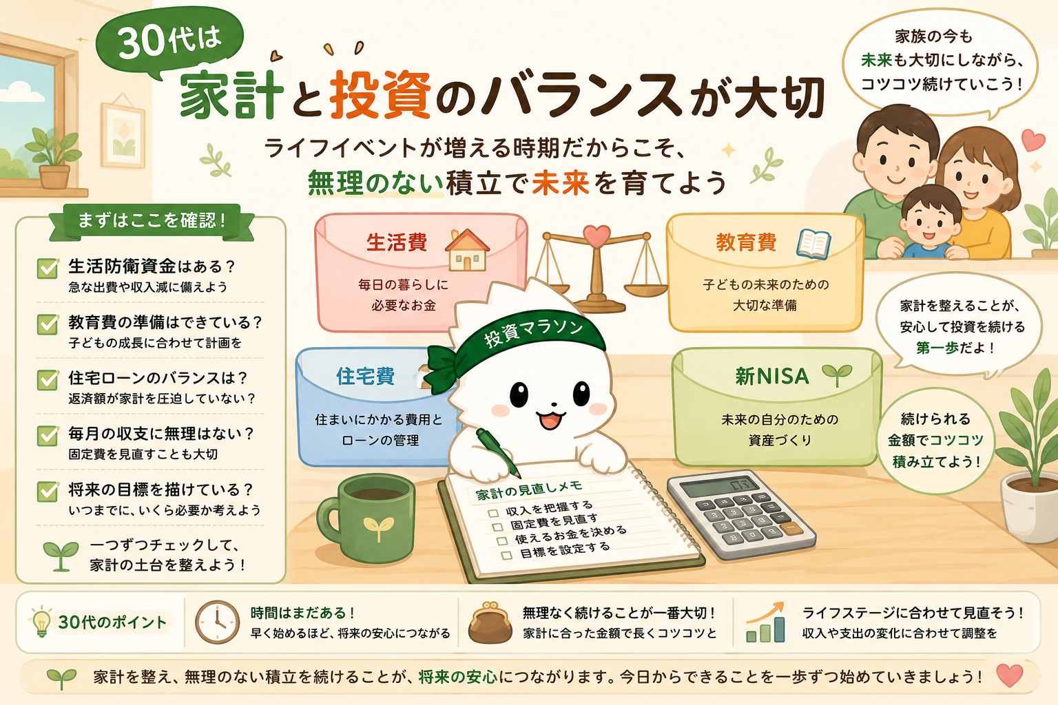 30代は生活費教育費住宅費新NISAのバランスを見ながら積立額を考える図解