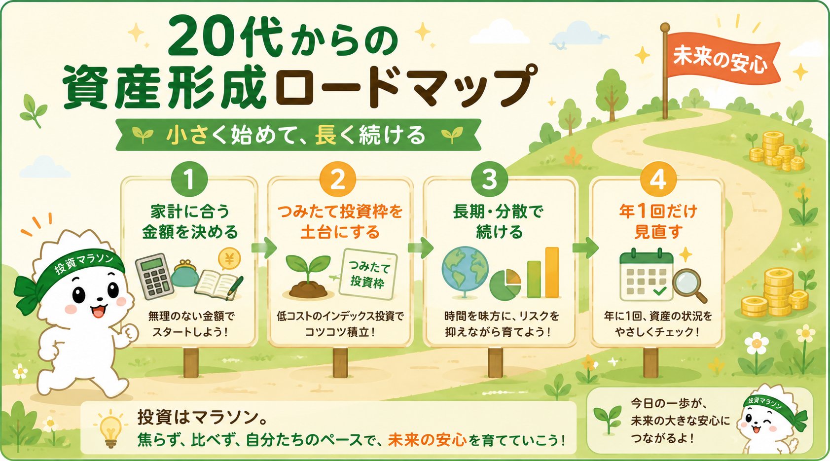 20代から始める新NISAのロードマップ・ステップ別まとめ図解