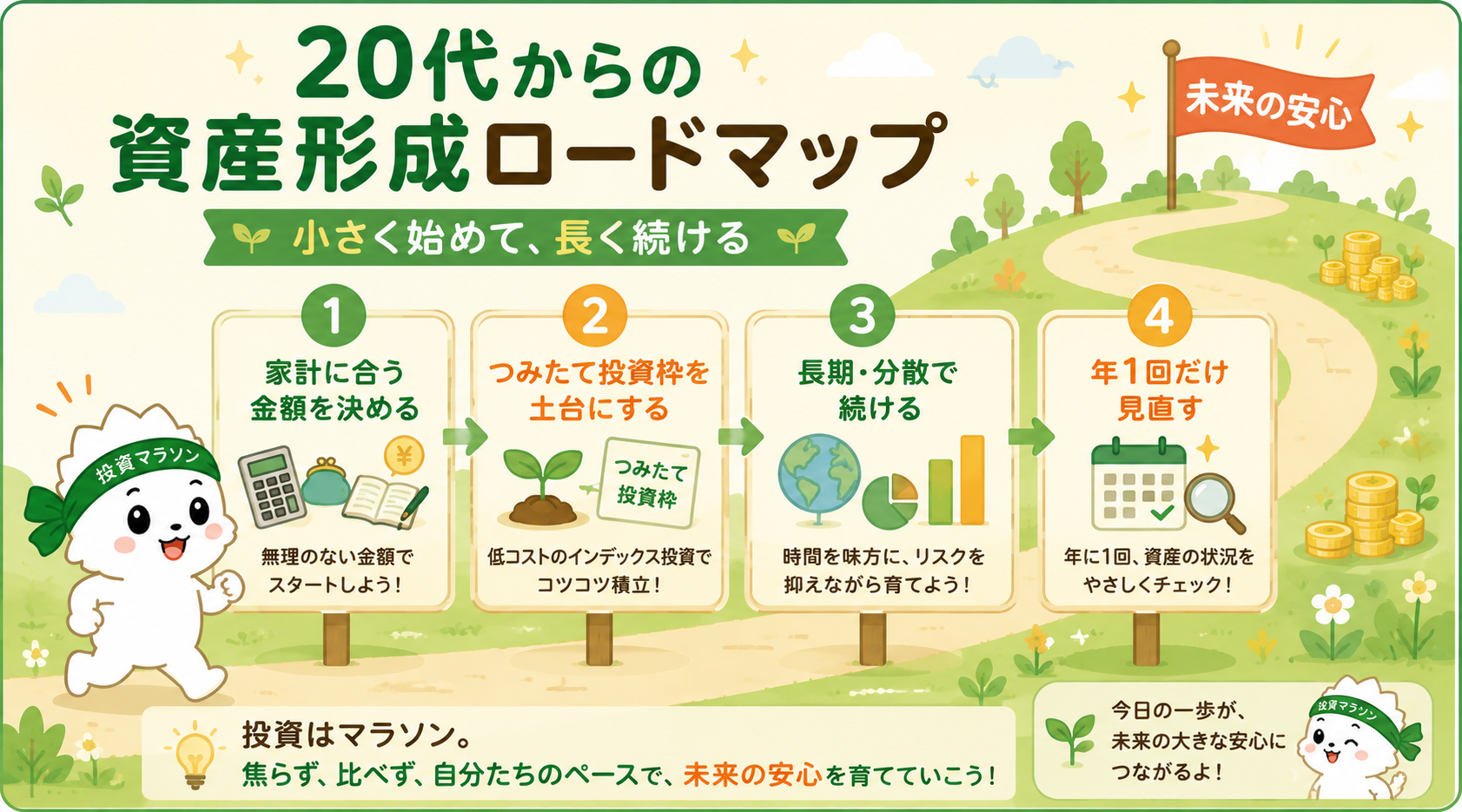 20代から始める新NISAのロードマップ・ステップ別まとめ図解