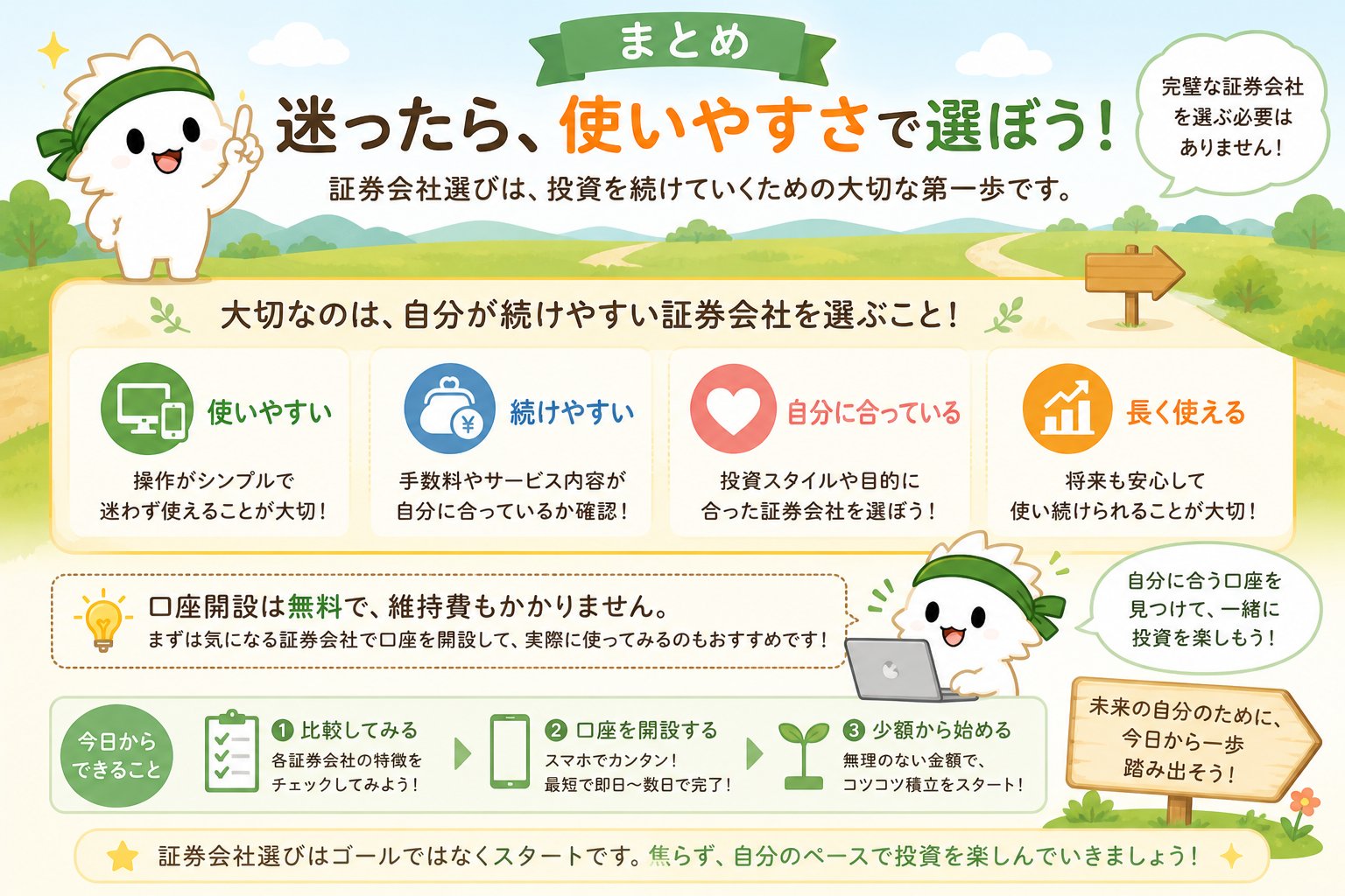 証券口座の選び方まとめ・迷ったら使いやすさで選ぶことを伝える図