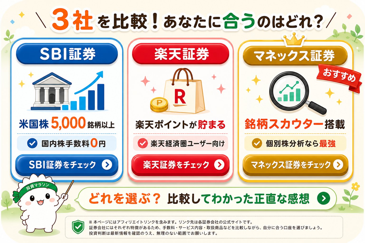 3社を比較！SBI証券・楽天証券・マネックス証券 あなたに合うのはどれ？